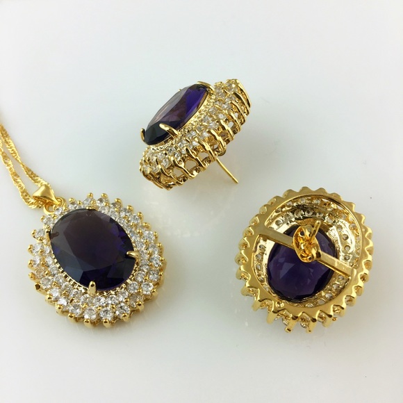 Purple Amethyst Cubic Zirconia Prom Necklace Set - Picture 3 of 3