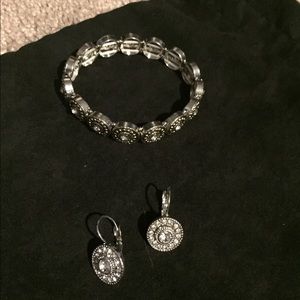 Silver and white stone earring and bracelet set