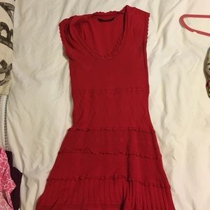 BCBG red fitted flare dress