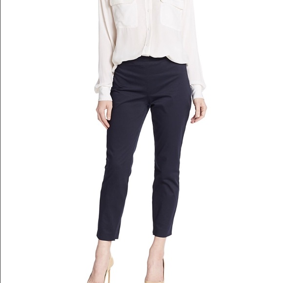 Theory Tonerma.Sateen Stretch Ankle Pant in Navy