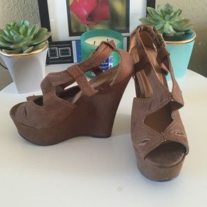 Brown suede wedges