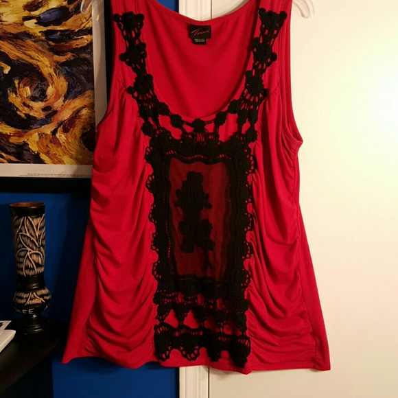 SALE: Red & black lace tank top