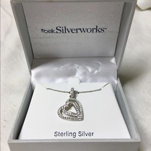 Sterling silver double heart pendent necklace