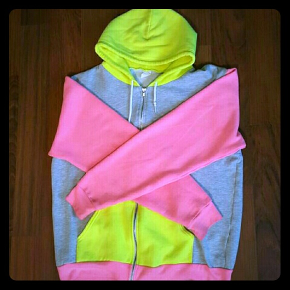 American Apparel neon pink/yellow zip up hoodie