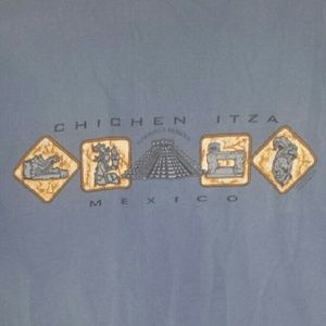 Faded blue chichen itza Mexico tee shirt