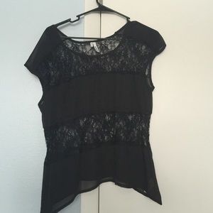 Half solid half lace black shirt