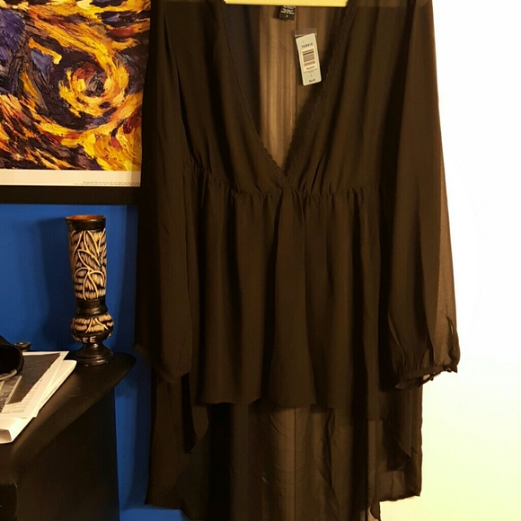 NWT SEXY sheer black hi-lo with crochet trim