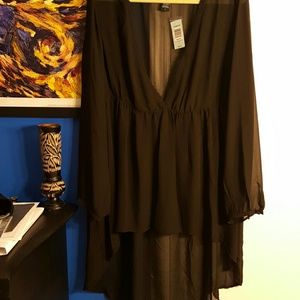 NWT SEXY sheer black hi-lo with crochet trim