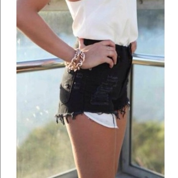 Black High Waisted Distressed Festival Shorts
