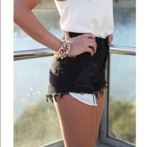 Black High Waisted Distressed Festival Shorts