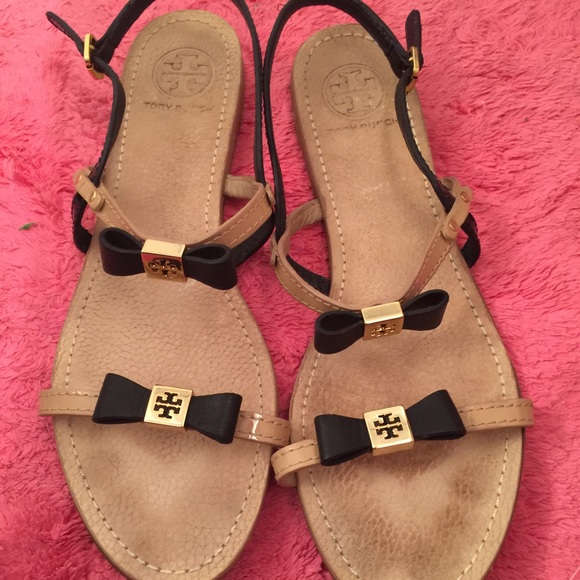 Tory Burch Bow Sandals Nude and Black- SO CUTE! - Picture 1 of 4