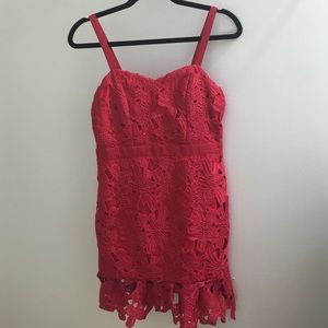 Red lace cocktail dress with peplum bottom