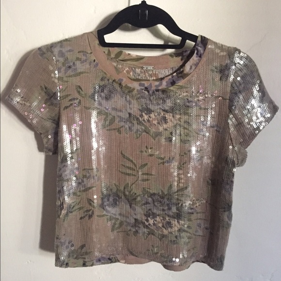 chan luu cropped printed sequin top