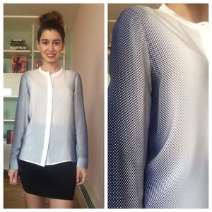 Navy and white silk blouse with pattern