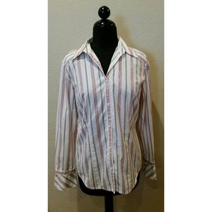 Ann Taylor Loft Red & White Striped ButtonDown Top