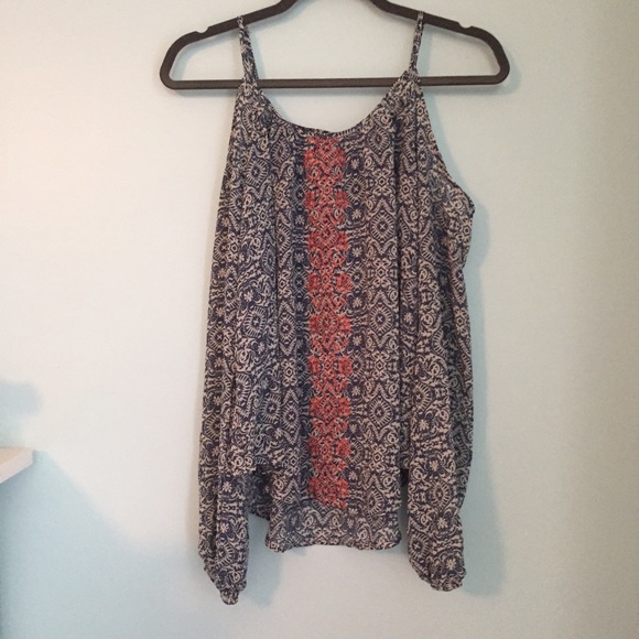 Blue and coral off the shoulder top