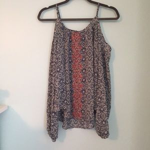 Blue and coral off the shoulder top