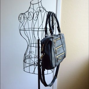 Black faux leather handbag