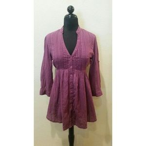 Kimchi Blue Pleated Magenta V Neck Tie Top
