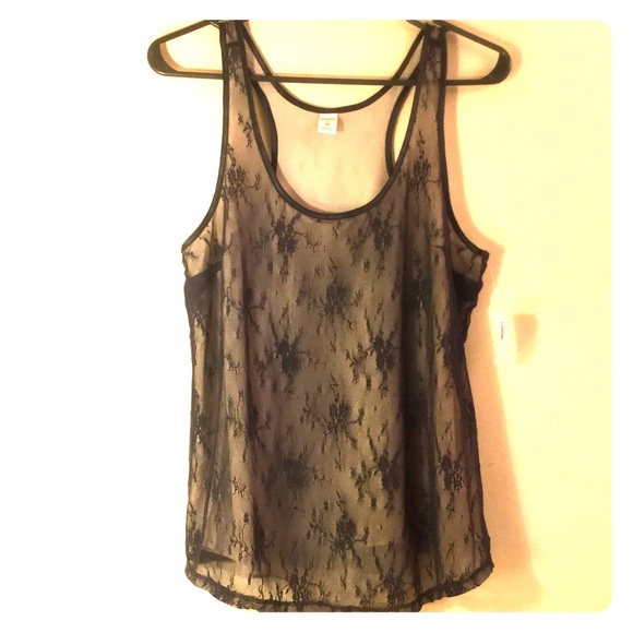 NWT Old Navy Black Lace Overlay Racerback Tank M
