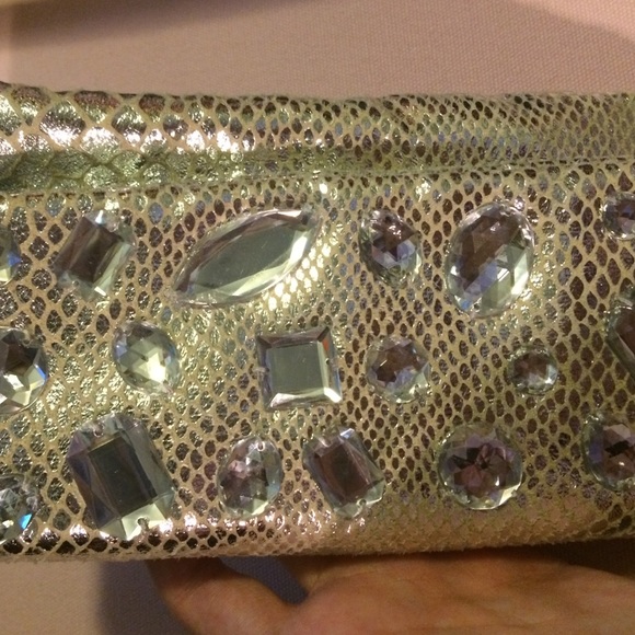 Embellished Rhinestone Shiny Metallic Fancy Luxury Wristlet Clutch Purse Bag - Picture 3 of 3