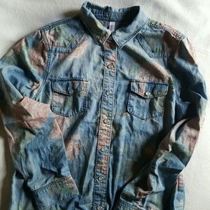 Washed Out Floral Chambray Top