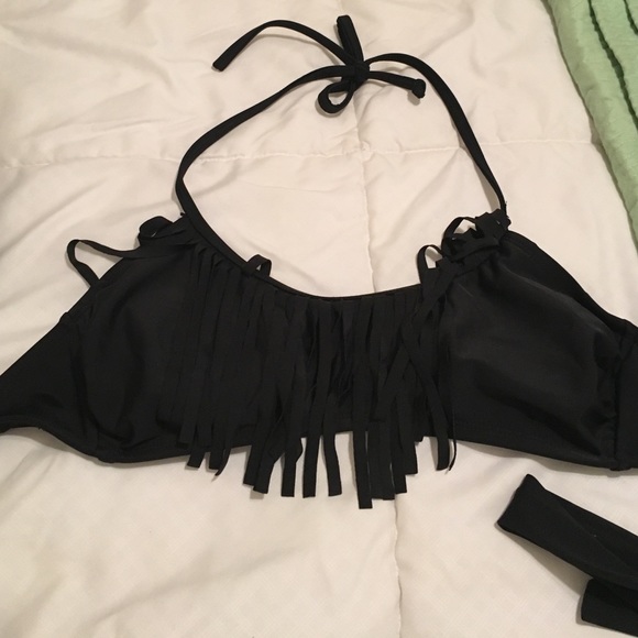 Black fringe bathing suit top - Picture 1 of 3