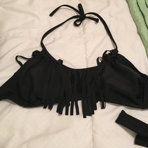 Black fringe bathing suit top