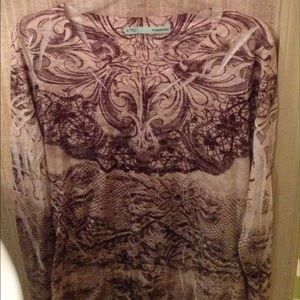 Brown and cream long sleeved print shirt