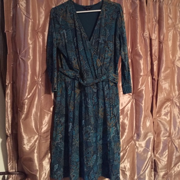 Lands End Teal flowered dress