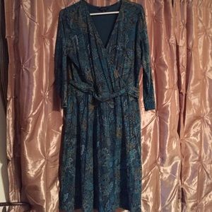 Lands End Teal flowered dress