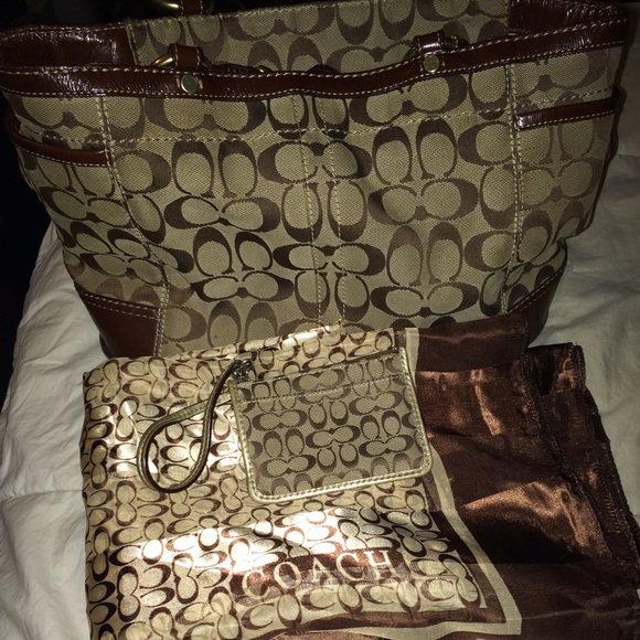 Coach brown canvas purse tote