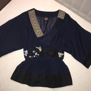 Navy blue blouse with kimono sleeves