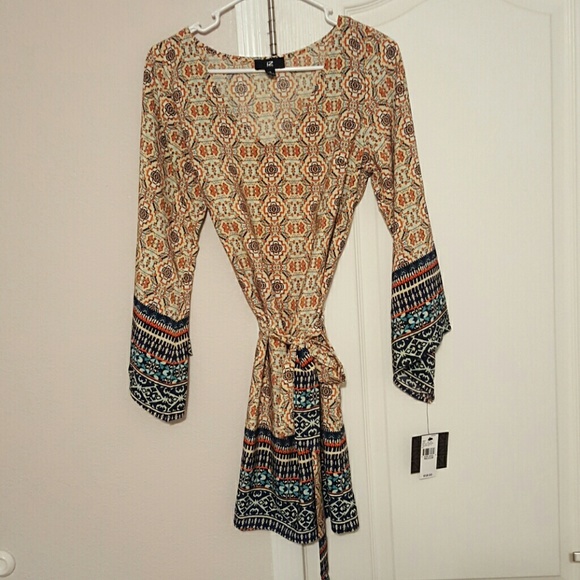 3/4 sleeve patterned tunic dress