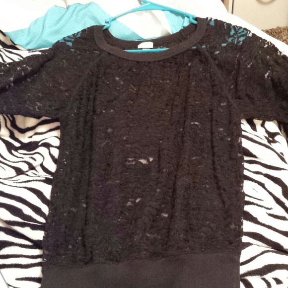 3/4 sleeve black lace see through shirt