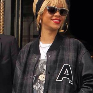Rihanna inspired leather letterman jacket plaid