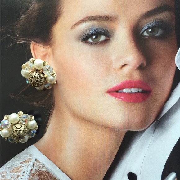 Vintage Pearl Bead Brushed Gold Earrings
