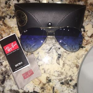 Gold large frame Ray Bans with Blue lenses
