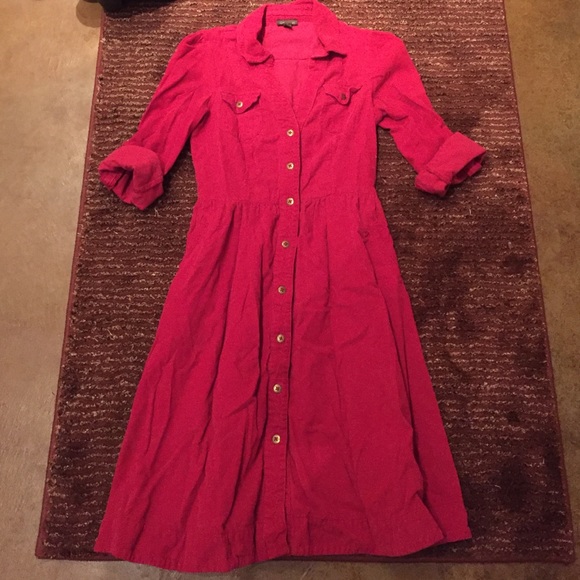 Red Anthro fit and flare shirt dress