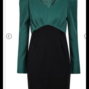 Green and black short  v neck long sleeve dress.