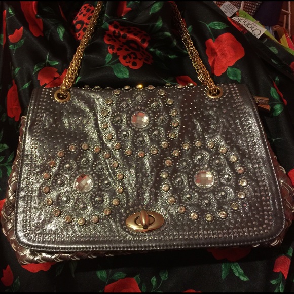 Bling rhinestone purse Pewter