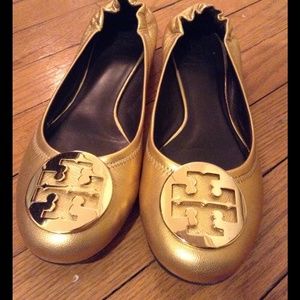 Authentic Gold Metallic Tory Burch Reva Flats