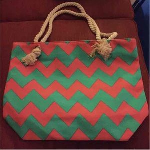 NWOT Turquoise and pink Chevron tote