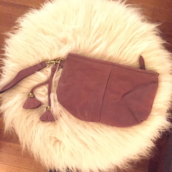 Purple suede wrist clutch with leather rose tassel - Picture 1 of 4