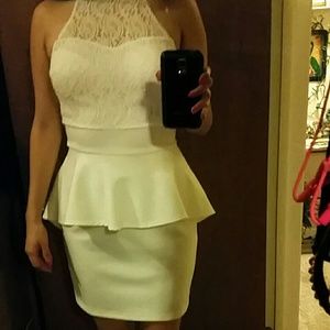 Off white/Cream Lace Peplum Dress