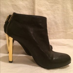 Tory Burch Black Leather Booties with Gold Heel