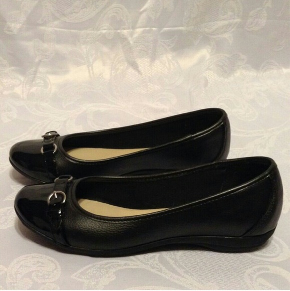 Shoes - Black flats with Black patent toe.