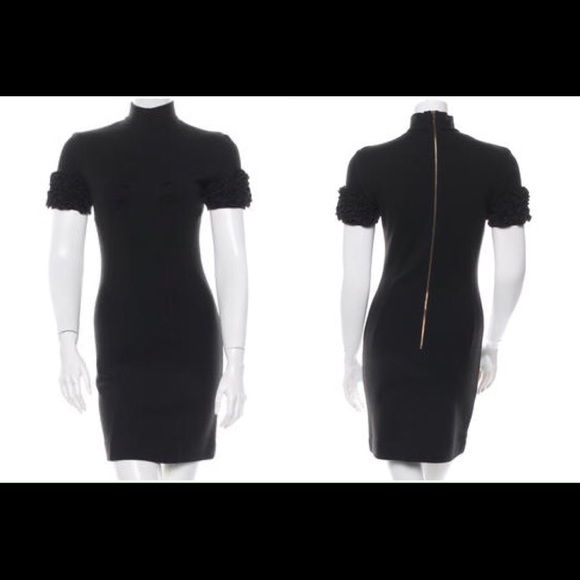 D&G mock neck short ruffle sleeve dress