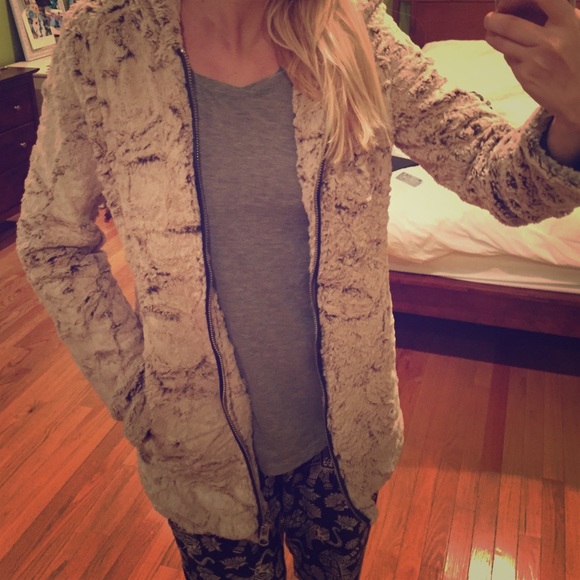 Faux fur hooded coat