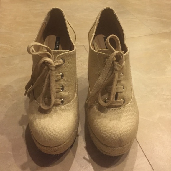 Canvas Oxford Style Espadrille Wedges